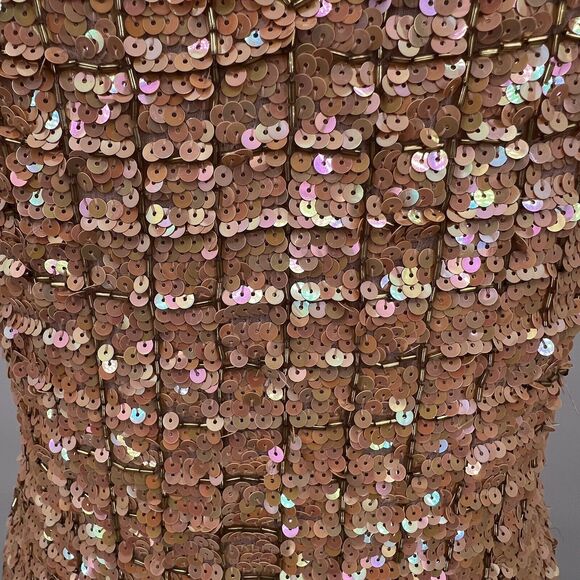 Vintage A.J.‎ Bari Silk Cocktail Peach Gold Beaded All Over Sequin Fairy Dress 8 - Picture 8 of 8